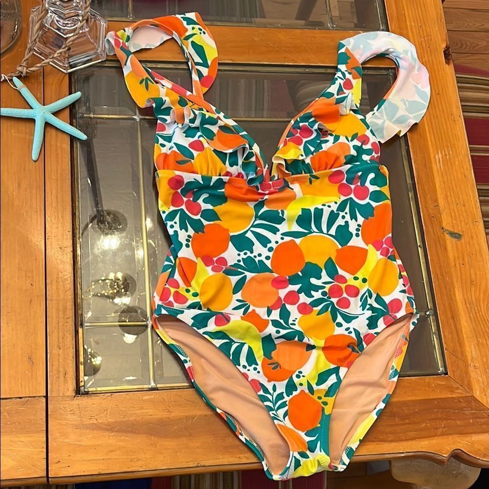 NWOT J. Crew Floral One Piece Swimsuit - Orange, Yellow, Green